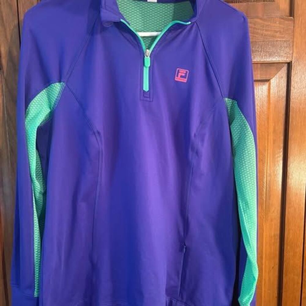 Fila Sport Purple Mint Green Running Quarter Zip Top L